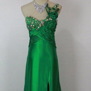 Tony Bowls  Green 1 Shoulder Long Gown
